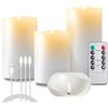 EXTSUD 3 candele a LED senza fiamma, in vera cera, ricaricabili, con timer e telecomando, 7,5 x 10,5,13,5,16 cm, per casa, matrimonio, Natale, Halloween, feste