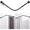 Crkmire Bastone Tenda Doccia Angolare a L, Regolabile [62-121cm] x [62-121cm], con 12 Ganci e Supporto Soffitto, Nero Opaco
