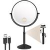 BTremary Specchio da trucco con illuminazione da 8, specchio ingranditore 20x con luce, specchio regolabile in altezza con illuminazione per bagno, girevole a 360°, specchio cosmetico con