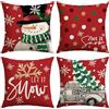 Artscope 4 Pezzi Federe Cuscini di Natale Cuscino Decorativo in Lino Natalizi per la Decorazione Domestica Soggiorno Camera da Letto Divano 45x45cm (Rosso - Popolo di Neve e Camion Albero di Natale)