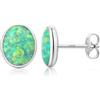 Jiahanzb Orecchini Opale Orecchini a bottone in Argento Sterling 925 Opale Oval Verde Gioielli Ipoallergenici per Donna 7 mm