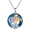 POPLYKE Collana a tulipani in argento Sterling con fiore di cristallo tulipani gioielli regalo per donne ragazze, Argento sterling, Quarzo