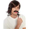 WIG ME UP - 91105-G-ZA4 Parrucca e barba baffi Carnevale Halloween capelli castani lisci stile gangster retrò anni '70 poliziotto pappone