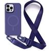 JIYUDZ JIYU Cover Magnetica per iPhone 14 Pro Max 6.7 con Cordino,Custodia Silicone Compatibile con MagSafe,Cover Silicone con Corda Collana Tracolla Laccio Regolabile,Blu