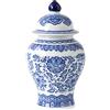 KuJaRen Barattolo di zenzero blu e bianco, barattoli decorativi in ceramica per casa, ufficio, vaso di fiori Pocelain, vaso lucido per tavolo, soggiorno, libreria, camino, centrotavola, altezza 24 cm