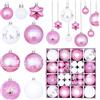 Moerstar 44 Pezzi Palline di Natale, Set Palline Albero di Natale, Decorazioni Natalizie per Albero, Ornamenti Palle Natalizie Rosso Verde Oro Bianco Rosa per Decorazioni Feste (Stile B)