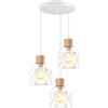 iDEGU 3 Luci Lampadario a Sospensione Vintage E27 Plafoniera Industriale in Legno Metallo Gabbia Lampada da Soffitto Retrò Lampade a Sospensione per Cucina Salotto Cameretta (Bianco, Legno, Rotonda)
