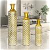 Leewadee Set di 3 Grandi Vasi da Terra 65/53/41 cm - Alti Vasi in Metallo Oro per Decorazione Casa