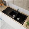 evineo line 350 lavello da cucina con vaschetta secondaria e ripiano La: 116 P: 50 cm, ELD200BL, line 350 nero opaco [Lavelli da Cucina > per Base Sottolavello a partire da 80 cm]