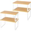 LIANTRAL Organizzatori da Cucina, Set di 4 Scaffali da Banco, Portaoggetti per Armadietto, portaspezie, Impilabile, Espandibile, Metallo e Legno Ingegnerizzato, Bianco e Naturale
