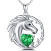 LONAGO Collana di Cavalli 925 Sterline Argento Cavallo con Pietra Portafortuna Pendente Collana per Donna (Maggio)
