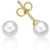 Diamond Treats Semplici Orecchini a Bottone con Perle d'Acqua Dolce di 7 mm in Oro Giallo 9 Carati, Orecchini di Perle in Oro Giallo 9K, Orecchini a Lobo Donna con Perle di Coltura d'Acqua Dolce