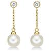 Diamond Treats Orecchini Pendenti in Oro 9K con Perle d'Acqua Dolce e Pietre Cubic Zirconia, Orecchini Donna con Perle Coltivate per Donna e Ragazza