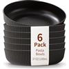 HOMQUEN Piatti Fondi, Set di 6 Ciotole per Pasta Grandi, Insalatiere da 1100 ml, Ciotole per Zuppa Nero, Ciotole per la Cena in Plastica Infrangibile, Set di Stoviglie (Nero)
