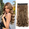 VLYX Extension Capelli Ricci Clip-In, 24 Pollici, Sintetico Ondulato, 150g, 5 Clip, Mezza/Intera Testa per Donne (Castano Giallo)
