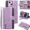 UEEBAI Custodia per iPhone 13 6.1 inch, Portafoglio in Pelle PU Retro Antiurto Flip Cover Antiurto con Slot per Schede Funzione Stand Chiusura Magnetica - Glitter Viola