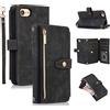 UEEBAI Custodia per iPhone SE 2022 5G/iPhone 7/iPhone 8/iPhone SE 2020, 9 slot per schede portafoglio antiurto flip cover cinturino slot per carte con cerniera tasca per iPhone SE3/SE2 -Retro nero