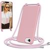 Jrkvniv Cover per iPhone 16E con Cordino, Morbido TPU Silicone Case con Laccio Tracolla, Regolabile e Rimovibile, Antiurto AntiGraffio Case per iPhone 16E, Rosa