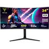 YEYIAN Proact FV234 - Monitor da gioco da 34, curvato WQHD (3440 x 1440), pannello VA 180Hz, 1ms, FreeSync & G-Sync, 92% NTSC, connettività DP1.4 e HDMI 2.0