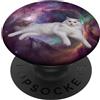 cat against a vibrant, colorful cosmic b Un gatto bianco contro un cosmico vibrante e colorato PopSockets PopGrip Adesivo