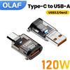 Olaf 120W Tipo C A USB A OTG Adattatore USB 3.2 a Tipo C Connettore di Ricarica Veloce Per iPhone 15 16 MacBook iPad Huawei P60Xiaomi