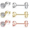 Cerslimo - Set di 3 paia di orecchini a perno in argento Sterling con zirconia cubica rotonda da 4 mm, in oro rosa 14 carati, per donne, uomini e ragazze e Argento,rose Gold*1, cod. 010d-4ABC