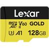 Lexar GOLD Micro SD 128GB, Scheda microSDXC UHS-II, Lettura Fino a 280MB/s, scheda microSD V60, U3, A1, C10, per drone/action camera/dispositivo di gioco portatile UHS-II (LMSGOLD128G-BNNNG)