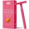 Jungle Culture® Metal Safety Razor for Women - Reusable Razor & Travel Bag - Fits Double Edge Razor Blades - Single Blade Eco Friendly Men & Ladies Razor for Body & Face (Rosa Caldo)