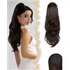 SanKristo Coda Capelli Extension con Coulisse, 66 cm Ondulata Lunga Ricci Mossi Naturale Finta Sottosquadro Posticcio Sintetico Pettine Clip Cavallo Posticci Treccia Ponytail donna Quotidian Marrone