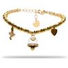 Freddy Bracciale in Acciaio Gold a sfere con charms bianco e strass