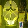 SUPERRUIDALONG Lampada da comodino 3D con telecomando croce Gesù 16 colori illusione notturna acrilico LED cameretta bambini ufficio regalo
