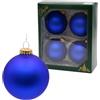 Dekohelden24 Lauschaer - Set di 4 palline per albero di Natale, colore blu, in raso opaco, 8 cm, con corona dorata + 50 ganci rapidi in oro.