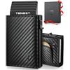 TENBST Portafoglio, Slim Porta Carte di Credito Uomo con RFID Anticlonazione, Portacarte Piccolo Magnetico, Porta Tessere con Portamonete e Contanti, Idea Regalo - Carbon Nero
