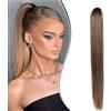 Dcbaboo Coda di Cavallo Extension Capelli Lisci Coda Capelli Extension con Pinza 55cm Posticci per Capelli Dritti Coda Finta per Capelli Sintetici Lunghi Ponytail Naturale, Biondo cenere