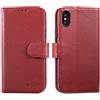 Lensun Cover in Pelle Vera per iPhone X/XS/iPhone 10-Vino Rosso | Custodia in Vera Pelle [RFID Blocking] Libro con Portafoglio Chiusura Magnetico Flip Custodie Cuoio
