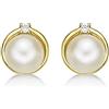 Diamond Treats Semplici Orecchini a Bottone con Perle d'Acqua Dolce e Zirconi in Oro Giallo 9 Carati, Orecchini di Perle in Oro Giallo 9K, Orecchini a Lobo Donna con Perle di Coltura d'Acqua Dolce