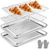 Ecofocet Teglia da Forno in Acciaio Inox, Teglie da Forno Rettangolari con Griglia di Raffreddamento e Guanti da Cucina, Set di Vassoio da Cuocere per Cottura, Barbecue, Scolare le Verdure, 40x30x2CM