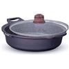 INTIGNIS Casseruola bassa antiaderente con coperchio in vetro, 5,5 l/32 cm, in alluminio resistente, rivestimento in ceramica GREBLON, adatta a induzione, gas, elettrica e lavabile in lavastoviglie, pentola