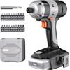 Litheli Trapano avvitatore a percussione, 1/4, attacco esagonale a batteria, con batteria da 20 V, 2,0 Ah, 180 Nm, 3000IPM, incluso LED, clip per cintura e 21 accessori