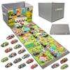 LPQKCcY Archiviazione per auto giocattolo, tappetino da gioco per auto con 20 auto, scatole di stoccaggio per bambini con manici, tappetino per auto giocattolo pieghevole