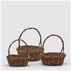 EDG Enzo De Gasperi Set 3 Ceste Willow Rotondo con Manico Lungo Midollino Brown