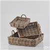 EDG Enzo De Gasperi Set 3 Pz Cesto Rattan Quadrato con Manico H 8 Cm H 10 Cm H 13 Cm Light Grey