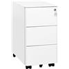 HOMSTEEL Cassettiera Scrivania Mobile, Cassettiera con Serratura, 4 Chiavi, 3 Cassetti, in Acciaio, Angoli Arrotondati, Preassemblato, Bianco