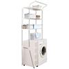 BAOYOUNI Scaffale sopra Lavatrice Mensola per Toilette WC 3 Ripiani Portaoggetti Organizer per Bagno Salvaspazio Scaffali in Metallo con Asta per Appendere, (61-97) X 49,5 X 210 cm, Avorio