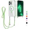 FERLAN Magnetica Cover per iPhone 13 Pro Max con Cordino, Compatibile con MagSafe, Custodia Traslucida PC Sottile TPU Antiurto Protettiva Case con Corda Collana Tracolla Laccio, verde