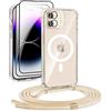 DiDaDi Custodia magnetica Cover per iPhone 12 con cordino [compatibile con MagSafe] 2 pellicole protettive, 1 protezione per fotocamera in vetro, Collana con cordino regolabile (oro)