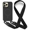 JIYUDZ JIYU Cover Magnetica per iPhone 14 Pro 6.1 con Cordino,Custodia Silicone Compatibile con MagSafe,Cover Silicone con Corda Collana Tracolla Laccio Regolabile,Nero