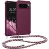 kwmobile Custodia Compatibile con Google Pixel 9 / Pixel 9 Pro Cover - Back Case in Silicone TPU - Protezione Smartphone con Cordino - viola bordeaux