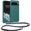 kwmobile Custodia Compatibile con Google Pixel 9 / Pixel 9 Pro Cover - Back Case in Silicone TPU - Protezione Smartphone con Cordino - petrolio