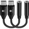 Stouchi - Adattatore da USB C a 3,5 mm femmina, 2 pezzi, cavo jack audio per cuffie di tipo C Hi-Fi per Samsung Galaxy S22 S21 Ultra Z Flip Note 20, iPad Mini 6th, Pixel 6a /6 - Nero
